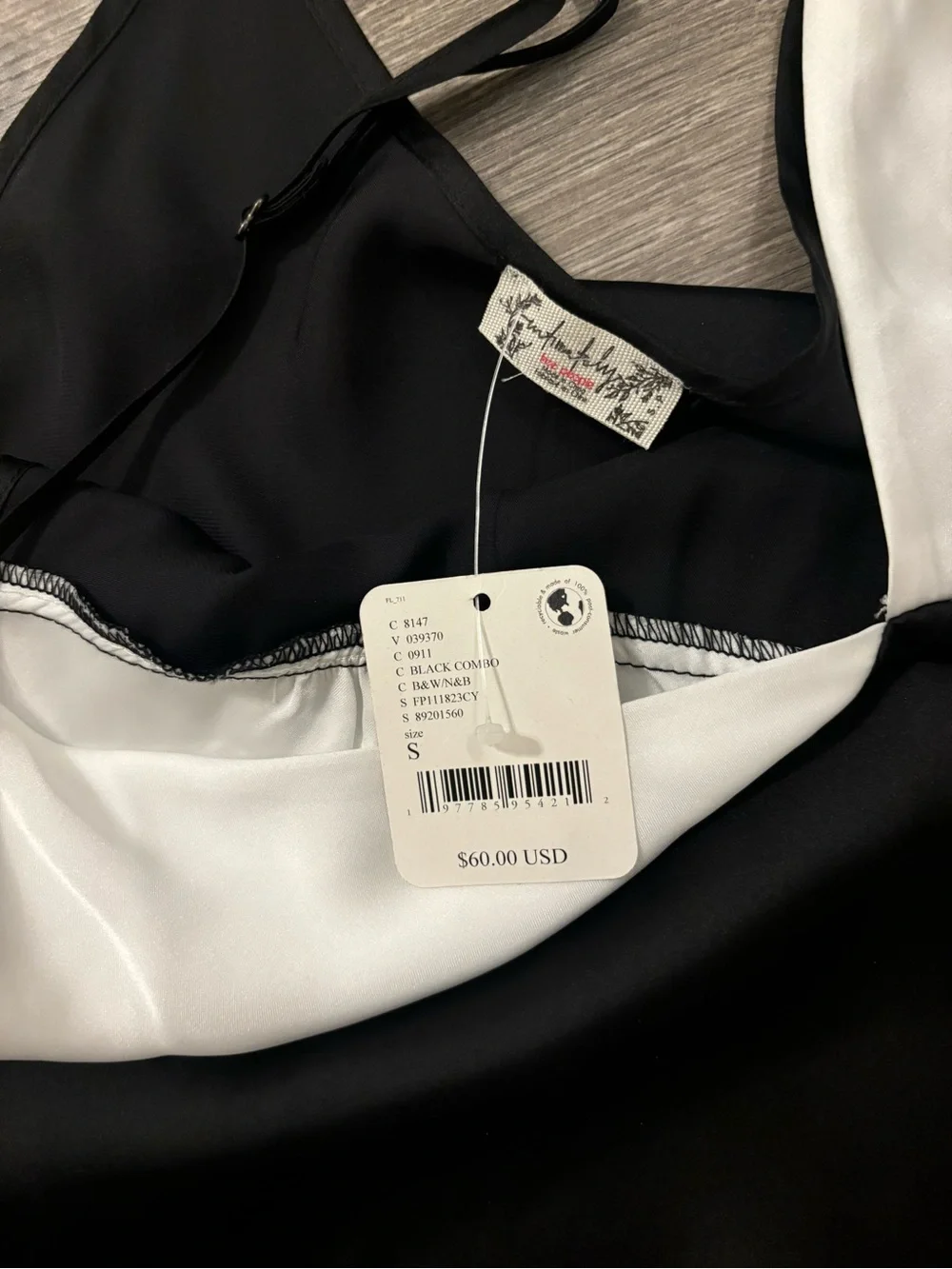 Free People Black & White Satin Slip Mini Dress